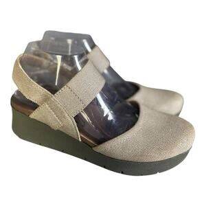 OTBT Women’s Roadie Platform Beige Glitter Wedge Sandals Size-8M
